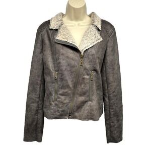 Gray Faux Fur Moto Jacket Vegan Leather Asym Zip Biker Coat NWT M LAtelier